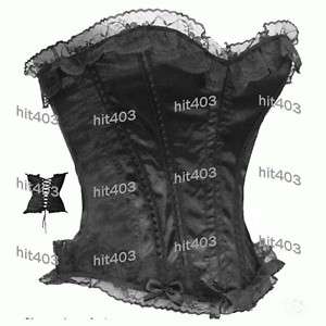 Black LACE UP TOP Boned Satin Gothic Corset/G String XL  
