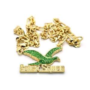  Small Iced Out Gold with Green Brick Squad Pendant with a 