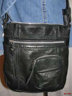 BFS01~NINA BOSSI Super Soft Black Leather Cross body Shoulder Bag 