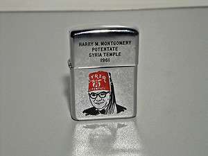 1960 Zippo Lighter 3 Panel Shriners Syria Temple Potentate Dated 1961 