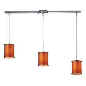   Light Linear Drum Pendants In Polished Chrome And Wood Grain Shades