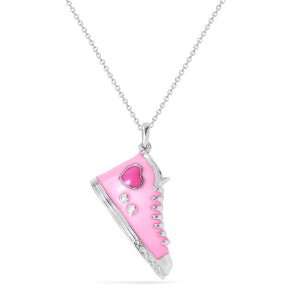 Sterling Silver Pink Enamel Sneaker with Diamond Accent Pendant (0.01 