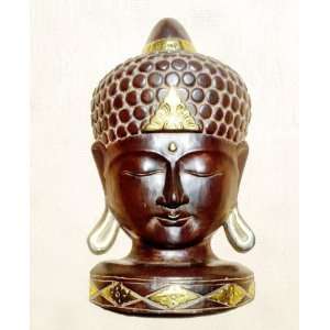  Wood Buddhas Mask Gold Ear 9 x15 