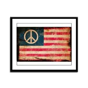    Framed Panel Print Worn US Flag Peace Symbol 
