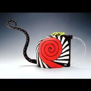  Big Red Spiral Art Deco Ceramic Cat Urn: Home & Kitchen