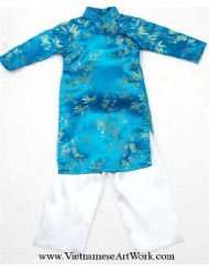 Ao Dai, Vietnamese Traditional Dress for Children   Turquoise/Size#4 
