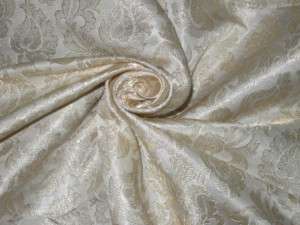 Heavy Pure Silk Brocade Fabric Ivory & Gold color 44  