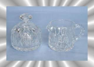 VTG Crystal Pressed Glass Sugar Bowl w/ Lid & Creamer  