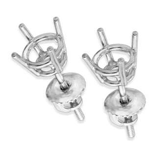 Screw Back Basket Stud Earrings Setting 14K White Gold  