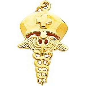  14K Gold Nurse Hat Caduceus Charm Jewelry