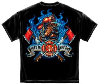 FD Bulldog Axes Cross T Shirt first in last out rescue fireman fire NY 