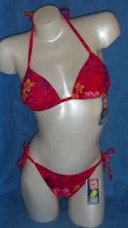 NWT Liquid Blue red flower palm tree string bikini set S  