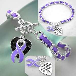  Cancer Awareness Bracelet ~ Purple Ribbon w/Suede (x 7 