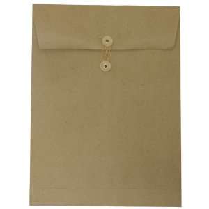 12 Button & String (9 x 12) Brown Kraft Paper Bag 100% Recycled 