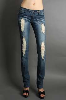 NEW SEXY Skinny Fit DESTROYED Designer Ripped Jeans MED  