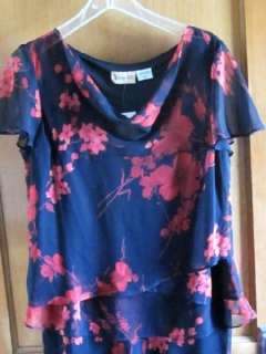 NWT CHILI PEPPERS Dress Mill Tiered Black with Red Flowers Chiffon 