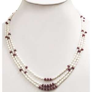   Cabochon Ruby & Pearl Beaded Beautiful Handmade Necklace: Jewelry