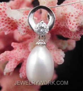 Luster 12mm Freshwater Pearl CZ Sterling Silver Pendant  