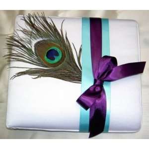  Peacock Guest Book with Purple and Turquoise Ribbons 