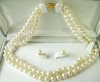 8MM Rare Salt Water Pearl Necklace Earring Set 1718  