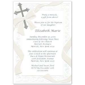   Foil Cross and Pearl Ribbon Baptism Christening Invitations   Set of