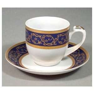 Espresso Cup and Saucer Set of 6   Cobalt/Gold, 3 Ounce