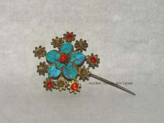 Antique Chinese Flowers w Semi Stone Feather Pin s479s  