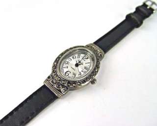 Thin Watch Bracelet Marcasite Antique Silver Evening  