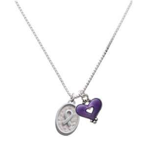     Oval Seal and Translucent Purple Heart Charm Necklace Jewelry