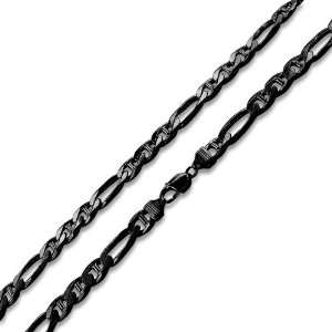 Black Rhodium Plated Sterling Silver 24 Figaro Marina Chain Necklace 