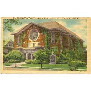 1940s Vintage Postcard   Grace Methodist Church (West State at Hinkley 