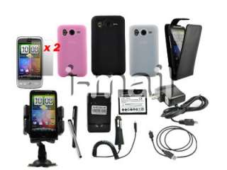 14 Item Premium Bundle Leather Case Battery Charger for HTC Desire HD 
