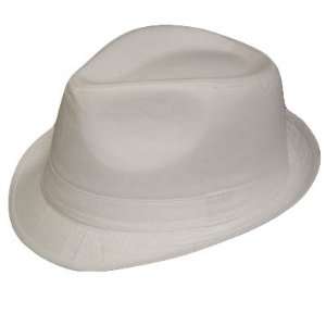  FEDORA TRILBY WHITE COTTON HAT WHITE RIBBON LARGE XL 