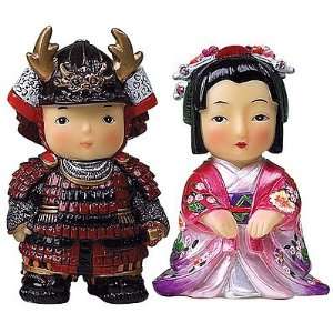  Silver J Japanese samurai dolls, set of 2 figurines 