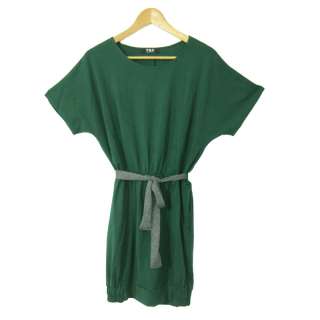   Fashion Batwing Dolman Short Sleeve Casual Cotton Mini Dress Green