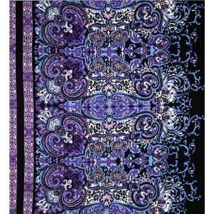  56 Wide Rayon Challis Paisley Black/Purple Fabric By The 