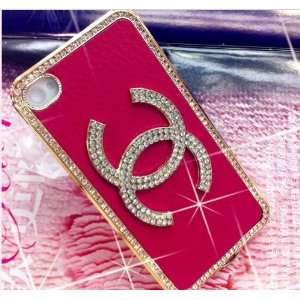   Chanel Hot Pink Crystal Cc Gold Trim Back Iphone 4/4s Case Hard Cover