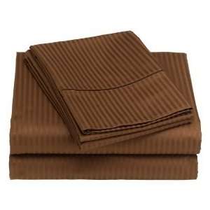   Cotton 800 Thread Count Sateen Stripe Bed Sheet Set Chocolate Queen