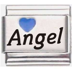  Angel Dark Blue Heart Laser Name Italian Charm Link 