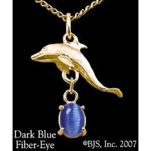  Yellow Gold, Dark Blue set gemstone, Dolphin Animal Jewelry, 14 k gold