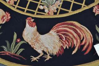 ROUND ROOSTER FRENCH COUNTRY NEEDLEPOINT RUG BLACK  