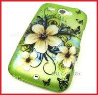 HTC STATUS GREEN WHITE FLOWERS HARD COVER CASE CHACHA  