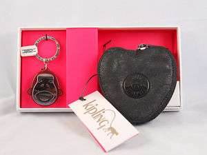 Kipling Black Glitter Love Heart Pouch Keychain Set  