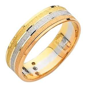  14K 3 Tri color 6mm Wedding Band Ring for Men & Women 
