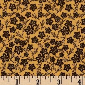 45 Wide Chinese Take Out Tiny Flowers Black/Orange Fabric By The 
