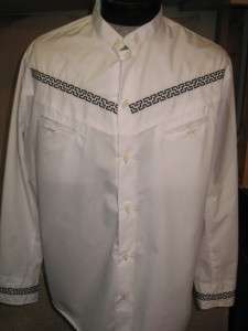 Mens Traditional Stitched Charro Western Shirt White  