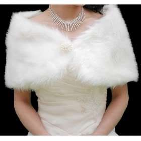 Ivory Faux Fur Wedding Shawl Wrap Jacket Coat Scarves B540  