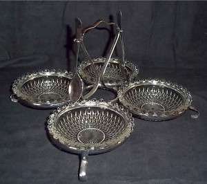 Vintage Condiment Trays in Silverplate Holder w/Spoons  