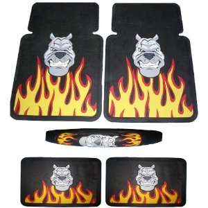  5PC Mad Dog with Flames Rubber Front Floor Mats & Rear Mats 