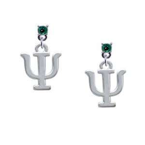Greek Letter Psi Emerald Swarovski Post Charm Earrings [Jewelry]